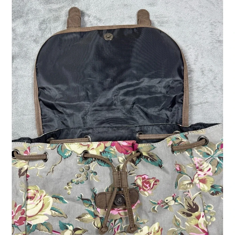 American Eagle Floral Canvas Drawstring Rucksack Backpack Gray Pink OS 169956